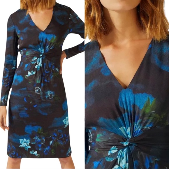 Jigsaw Dresses & Skirts - NWT JIGSAW LONDON Romantic Twist Front Navy Floral V-Neck Long Sleeve Midi Dress